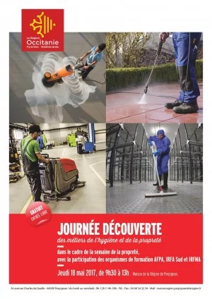 Affiche Matinée "Découverte des métiers de l'hygiène et de la propreté" à la Maison de la Région de Perpignan