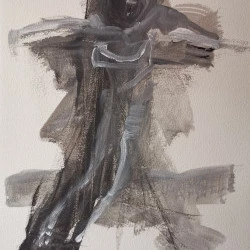 Crucifixion - Crucifixion, Acrylique et fusain sur papier Arches , 21x30 cm, 2021 - Delphine Alliens 