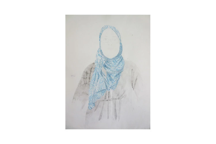 Les encharpés - série d'environ 40 portraits dessinés à l'aquarelle sur papier 58x77cm, depuis 2012 - Françoise Maisongrande 