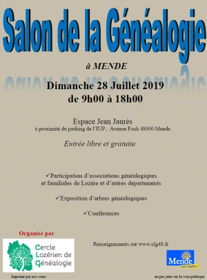Affiche Salon de la Généalogie de la Lozere Edition 2019