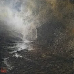 A marée basse - Fusain + acrylique sur toile, 30 x 30 cm - J-P Baïlé 