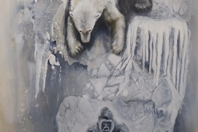Cryothérapie vs Permafrost - Acrylique et sable sur toile, 125 x 180 cm, 2023 - Oddbjørg REINTON 