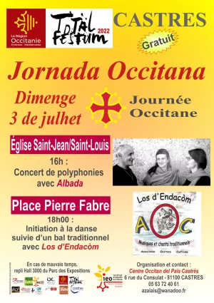 Affiche La Journée occitane avec une initiation à la danse, un concert et un bal traditionnel