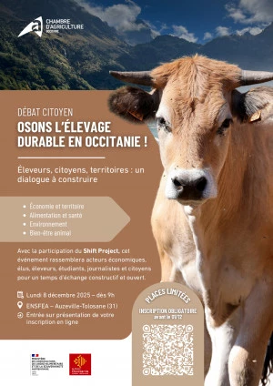 Affiche Débat citoyen : Osons l'élevage durable en Occitanie !