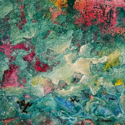 Tellement - 61,5 x 61,5 Acrylique, sable , verre peint à l'envers