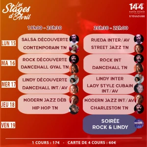 Affiche Les Stages Danses du mois d'avril au 144 