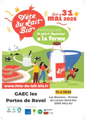 Affiche Quinzaine des produits Bio et Régionaux - Fête du lait Bio - GAEC des portes de Revel