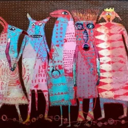 High Five - Acrylique ,ink,sur papier, 50 x 65 cm - Elke Trittel 