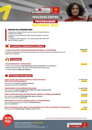 Affiche Agenda Maison de l'Orientation Toulouse-Centre septembre 2022