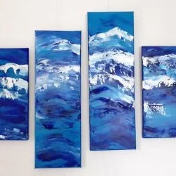 quadriptyque bleu - acrylique sur toile peinte au couteau