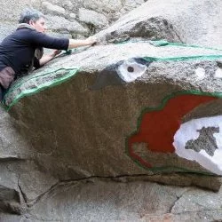 La pétranosaure - Intervention In situ - Pâte à papier sur rocher - Arts Croisés - Eus