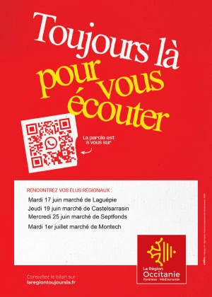 Affiche « La Région toujours là à vos côtés » : La tournée régionale en Tarn et Garonne