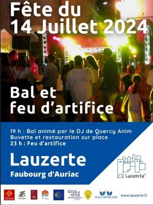 Affiche Venez fêter la fête Nationale du 14 juillet au Faubourg d'Auriac de Lauzerte