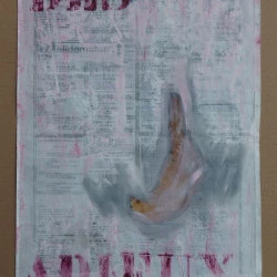 sans titre - collage et huile sur papier journal, 32x47cm, 2020s - S. Got 