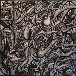 Bestiaire - techniques mixtes sur toile, 80x80 - 700€ 