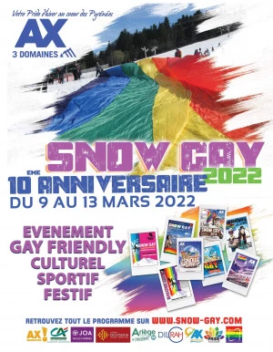 Affiche "SNOW GAY" 10ème Edition, une PRIDE d'Hiver au coeur des Pyrénées