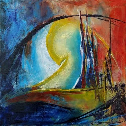 L'aventurier - huile au couteau, 60x60, 2025