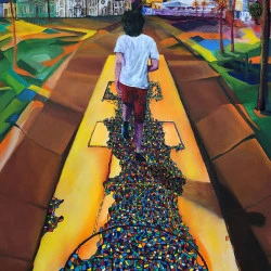 Ciel, la marelle - huile sur toile 120x70 - Claude René Tarrit 