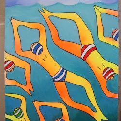 banc de nageurs - acrylique sur toile, 50x70, 2016, banc de nageurs