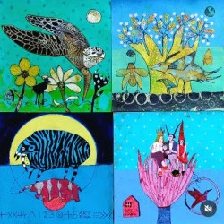 4 inkies - Acrylique, collage, encre sur papier 16X16CM - Elke Trittel 