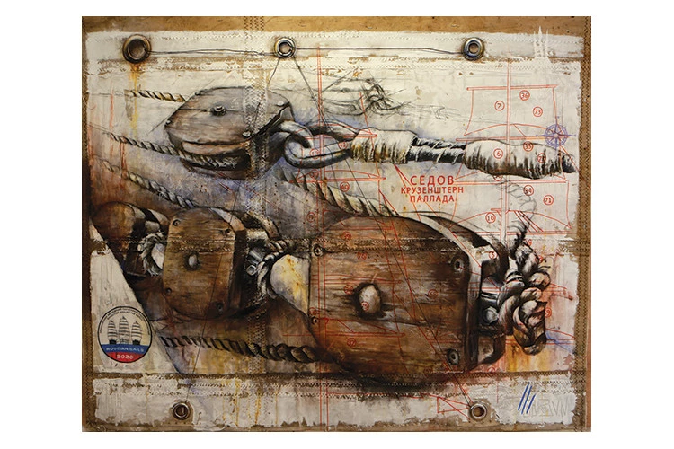 Cap hornier Sedov - A bord du cap hornier Russe Sedov. Travail sur voile..