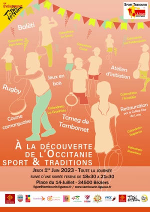 Affiche À la découverte de l'Occitanie : sport et tradition / A la descobèrta d'Occitània : espòrt e tradicion 