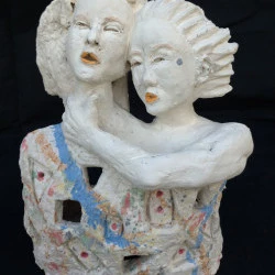 Hors série couple blanc avec couleurs jetées - modelage terre / 22 cm / 2019 - moi-même 