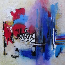ENTRE CIEL ET TERRE - Œvre abstraite. Peinture acrylique sur toile format 80 x 80 cm