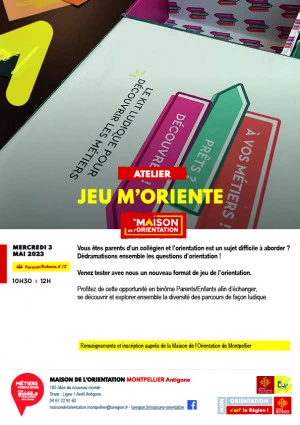 Affiche Atelier "Jeu m'oriente" - Parents/enfants 4e/3e
