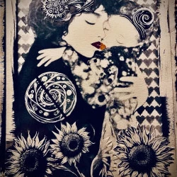 Amor aeterna - Cyanotype mixte inspiration klimt