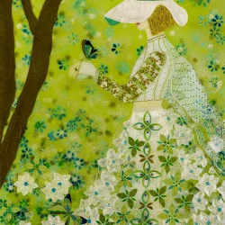 Milles et une fleur - Tableau peinture et incrustation de fleurs de verre où élégance et sérénité un jour d'été (80cm sur 100cm)