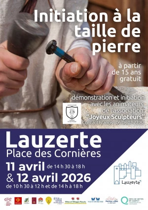 Affiche Place aux Métiers d'Art à Lauzerte – Découverte de la taille de pierre