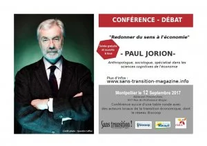 Affiche Conférence-débat avec Paul Jorion :"Changeons l'économie, pour redonner du sens !"