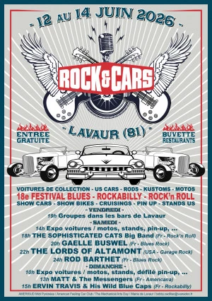 Affiche Festival ROCK'&'CARS à Lavaur (81) du 12 au 14 juin 2026