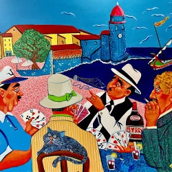 LA PARTIE DE CARTE - toile 3D acrylique résinée 100x120 - #dod @DOD 