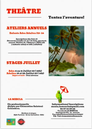 Affiche Stages théâtre tous publics ados et adultes Juillet Albi/ La Mezcla