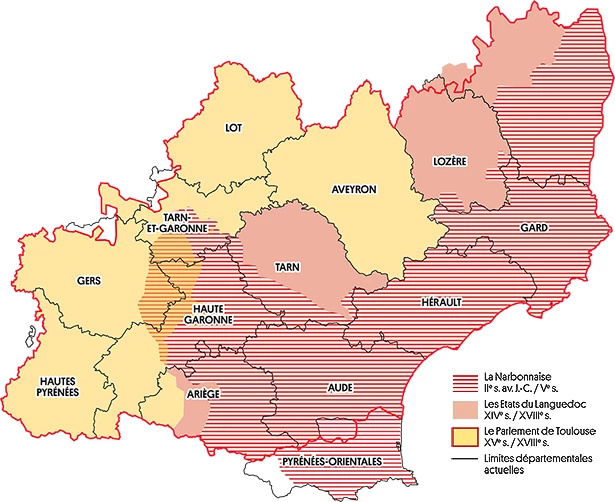 Carte historique des territoires de l'Occitanie