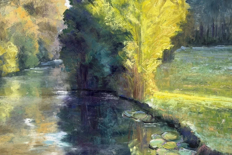 Serenité - Peint au pastel sur le motif - Taille 40x40 - inspiré du Girou à Ceneviere - Martine Tulet 