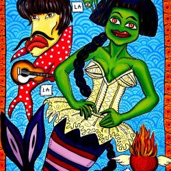 Les Ritas - Charade à propos du titre "Marcia baila"(1984) des Ritas Mitsouko.Peinture acrylique et encre de Chine sur toile coton 80 x 60 cm, châssis bois, 2012 - Florence H 