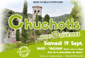 Affiche "Chuchotis aux Olivettes" - Balade culturelle et patrimoniale à Vailhan