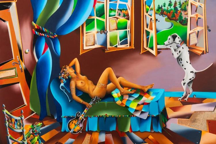 "L'Attente ou Jeune Fille à la mandoline, 1995-2001" - Huile sur contreplaqué en peuplier, 95x123x1 cm, février 2023