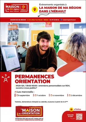 Affiche Permanences entretiens Orientation à la Maison de Ma Région à Béziers