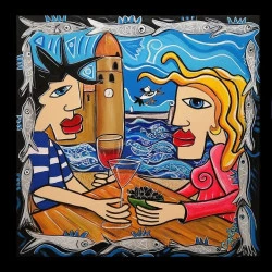 Dejeuner à Collioure - acrylique sur toile 80x80 cm - Caroline Cavalier 