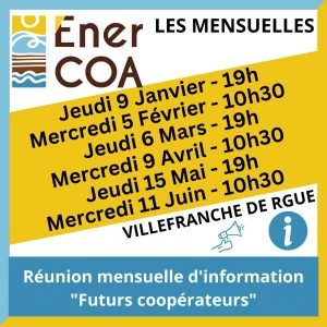 Affiche Les Rdv Economie d'Energie d'Enercoa - Réunion mensuelle d'information sur EnerCOA "Futurs coopérateurs"