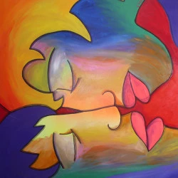 le baiser imminent - acrylique sur toile, 80x80, 2019, le baiser imminent