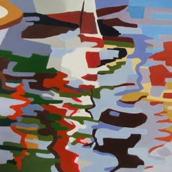 Reflets dans le port - huile sur toile de lin 50X50 - Reflets JN Le Junter 