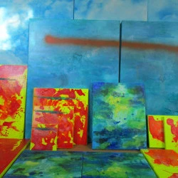 divers 2021 - acrylique, paillettes, peinture en bombe et huile sur toile - Gaëlle Dubois 