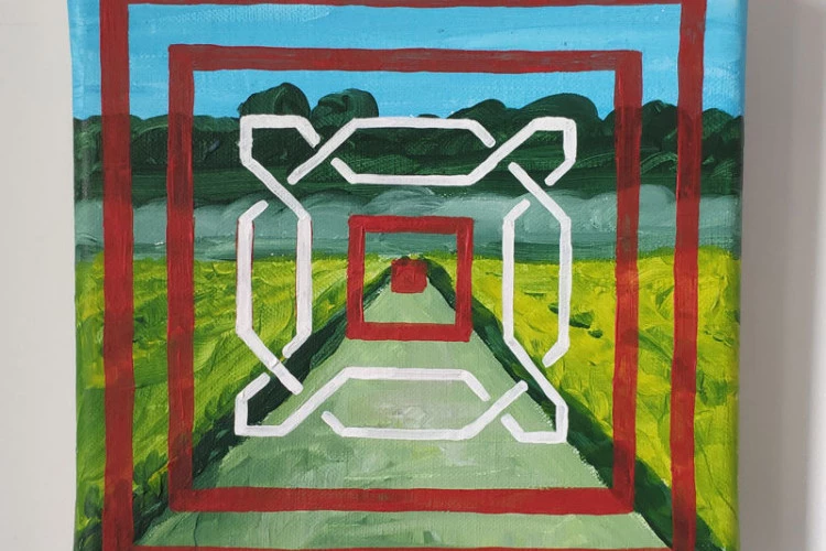 Rangées du tarayet - Peinture acrylique sur toie, 20x20 cm - Aurélie Bordenave 