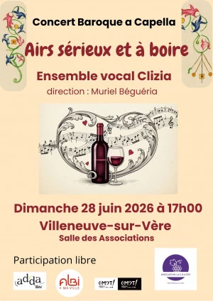 Affiche Ensemble Vocal Clizia - Concert baroque a capella d'Airs sérieux et à boire