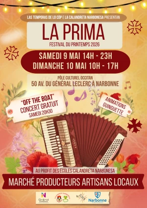 Affiche LA PRIMA – Festival du Printemps 2026 à Narbonne